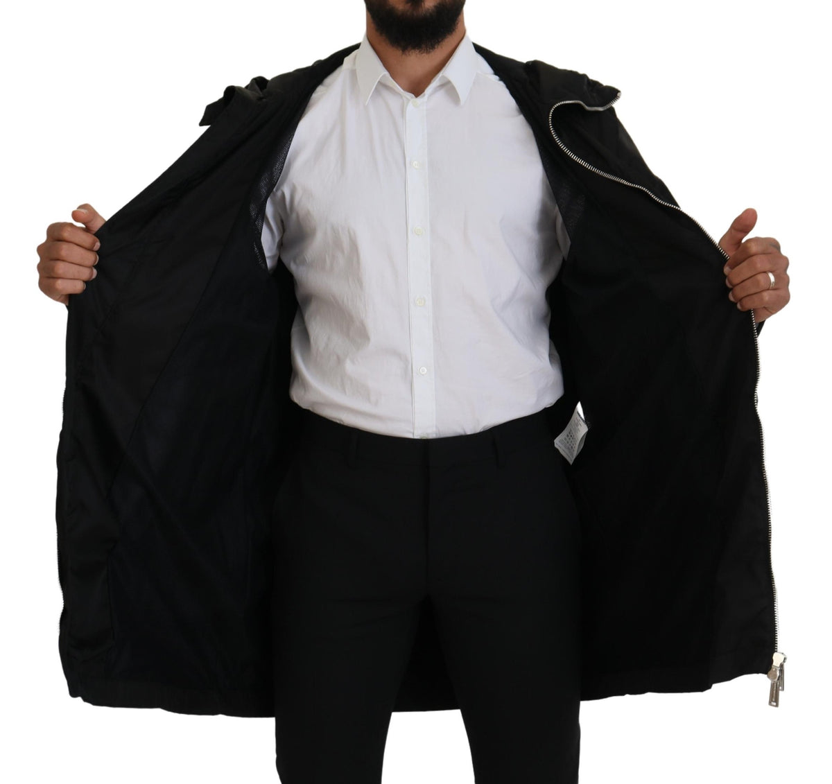 Dsquared² Black White Print Long Hooded Coat Nylon Jacket