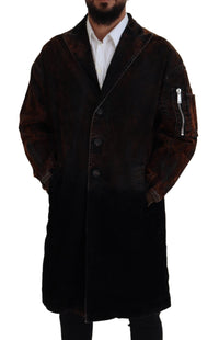 Dsquared² Brown Full Button Men Long Coat Cotton Jacket
