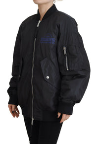 Dsquared² Black Logo Print Full Zip Women Bomber Jacket