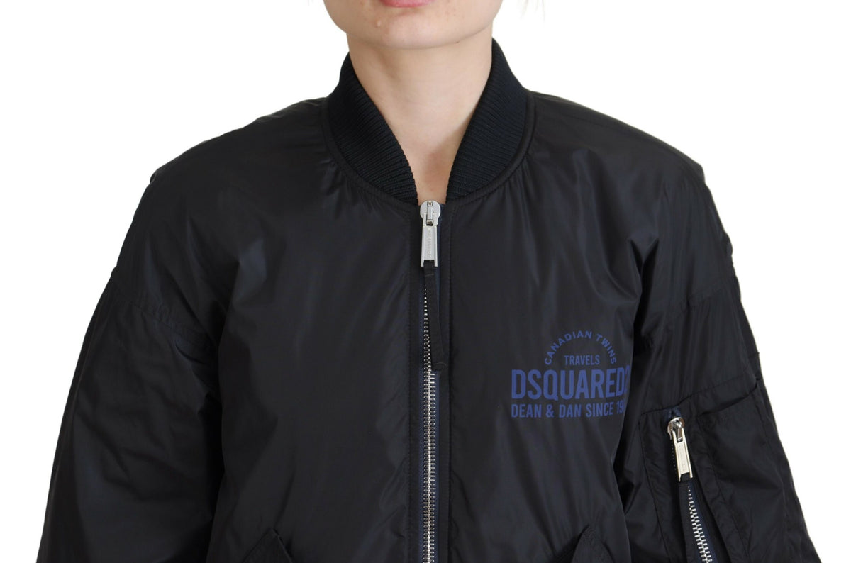 Dsquared² Black Logo Print Full Zip Women Bomber Jacket