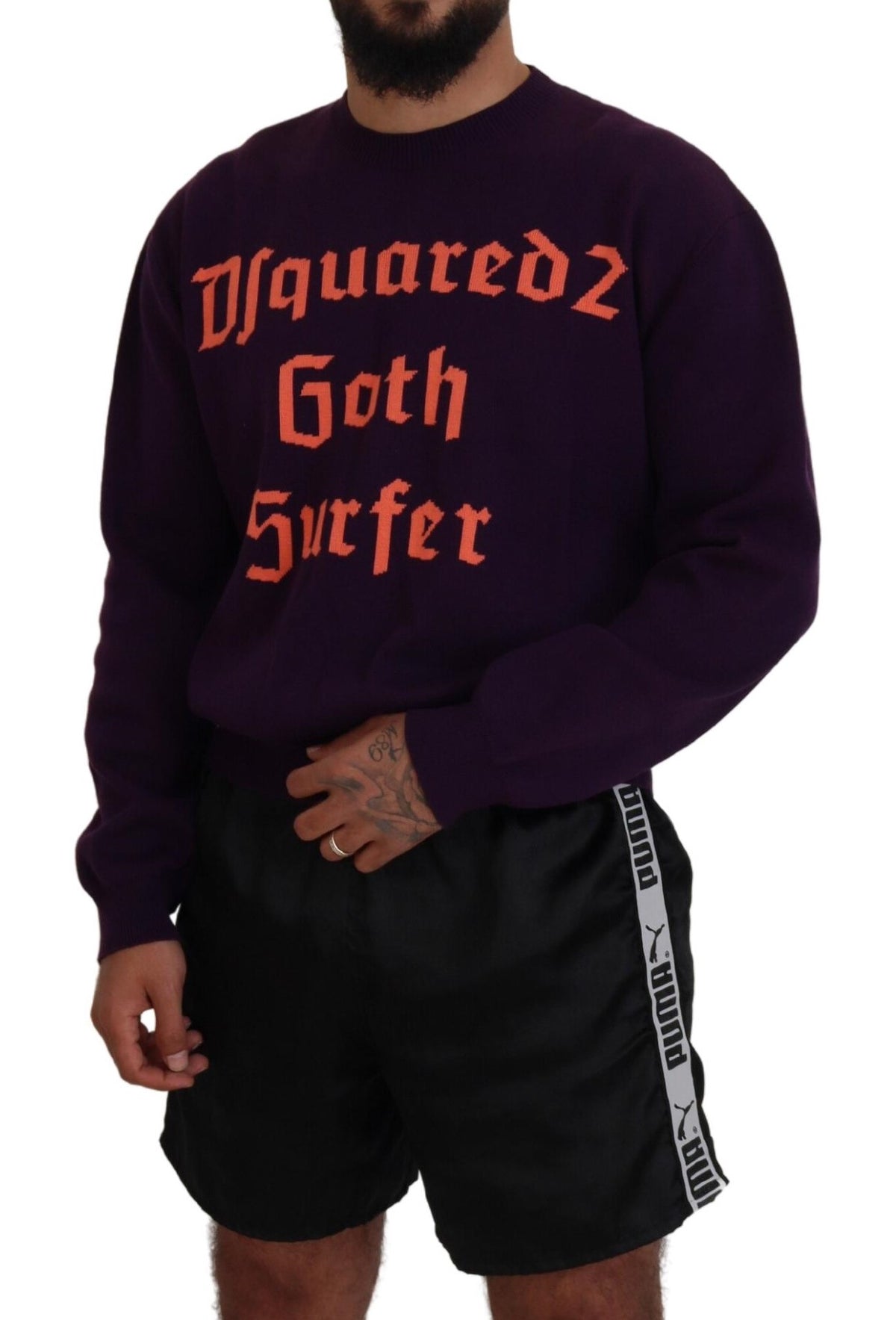 Dsquared² Purple Cotton Printed Men Pullover Sweater