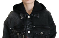 Dsquared² Black Washed Hooded Women Long Denim Blazer Jacket