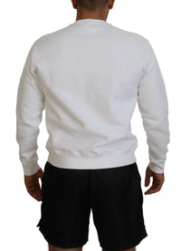 Dsquared² White Cotton Printed Long Sleeves Pullover Sweater