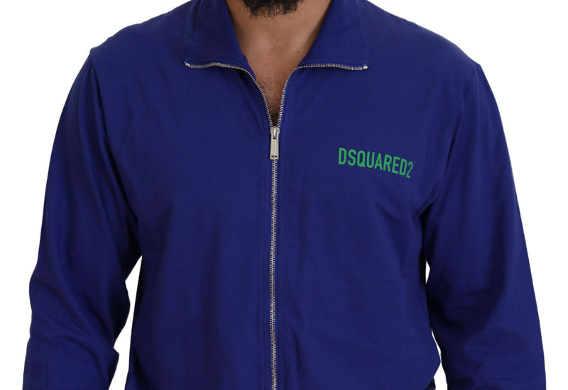 Dsquared² Blue Cotton Printed Collared Men Full Zip Sweater