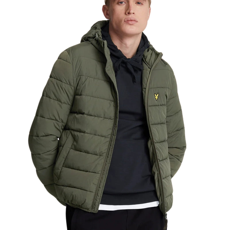 Lyle & Scott Branded Logo Hooded Olive Green Puffer Jacket S