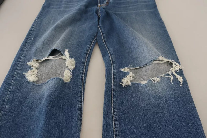 Dsquared² Blue Distressed High Waist Straight Denim Jeans