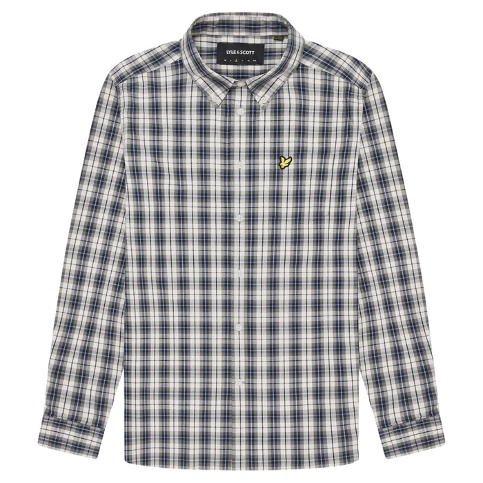 Lyle & Scott Washed Check Poplin Cove/Dark Navy Long Sleeve Shirt S