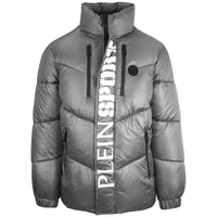 Plein Sport Bold Vertical Logo Shiny Padded Grey Jacket S