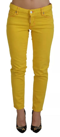 Dsquared² Yellow Cotton Low Waist Cropped Jennifer Denim Jeans