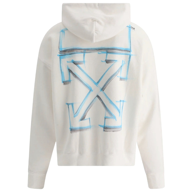 Off-White Skate Fit Blue Sketched Arrow Logo White Hoodie XS