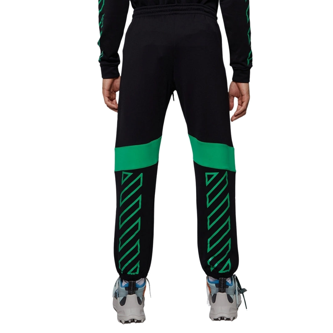 Off-White Green Diag Outline Design Cuffed Black Sweatpants S