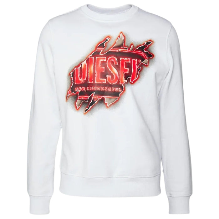 Diesel Peel Effect Logo White Sweatshirt S