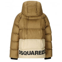 Dsquared2 Printed Logo Walnut Brown Hooded Down Jacket L