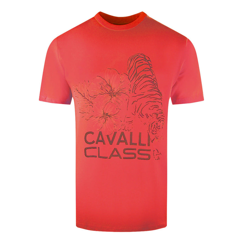 Cavalli Class Floral Tiger Design Red T-Shirt M