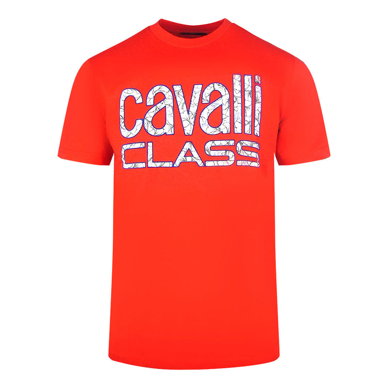 Cavalli Class Bold Floral Logo Red T-Shirt