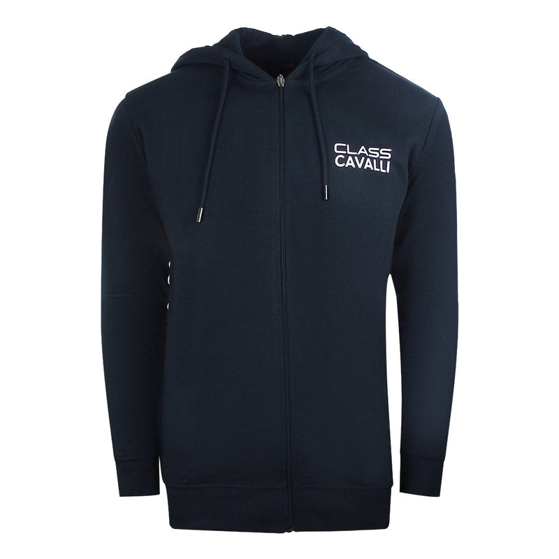 Cavalli Class Reverse Logo Navy Blue Zip-Up Hoodie