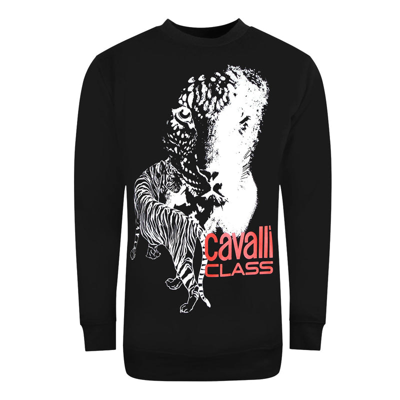 Cavalli Class Large Tiger Logo Design Black Sweatshirt M