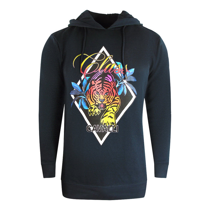 Cavalli Class Diamond Tiger Design Black Hoodie M