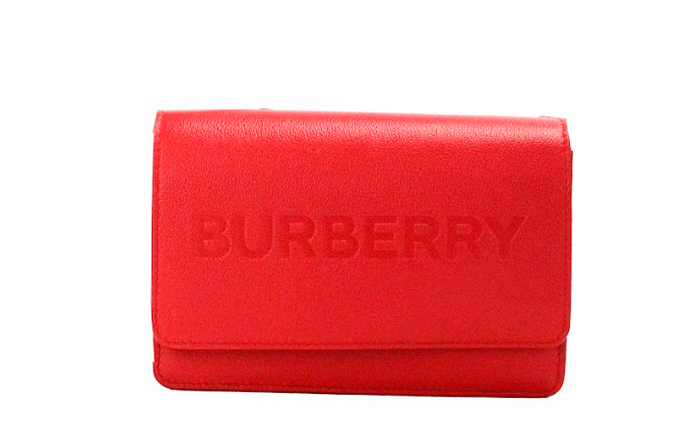 Burberry – Hampshire – Kleine Umhängetasche aus glattem Leder mit rotem Logoprägung