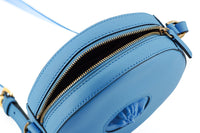 Versace Chic – Runde Umhängetasche aus blauem Leder