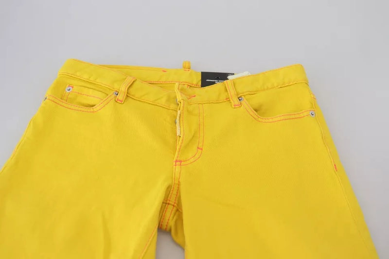 Dsquared² Yellow Cotton Low Waist Cropped Jennifer Denim Jeans