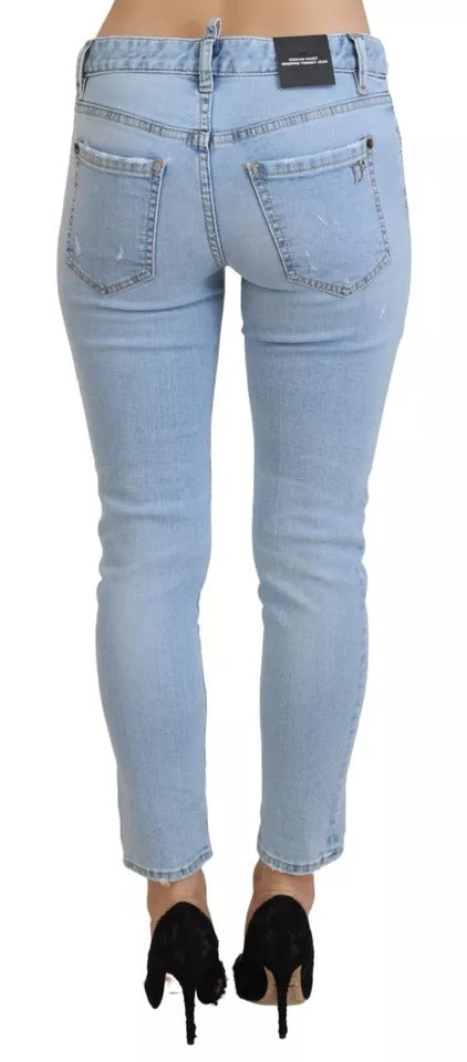 Dsquared² Blue Tattered Mid Waist Cropped Twiggy Denim Jeans