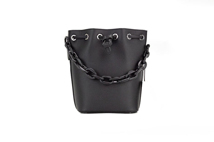 MCM Mini-Handtasche aus glattem Leder mit Schulterriemen und Kordelzug in Schwarz/Lila