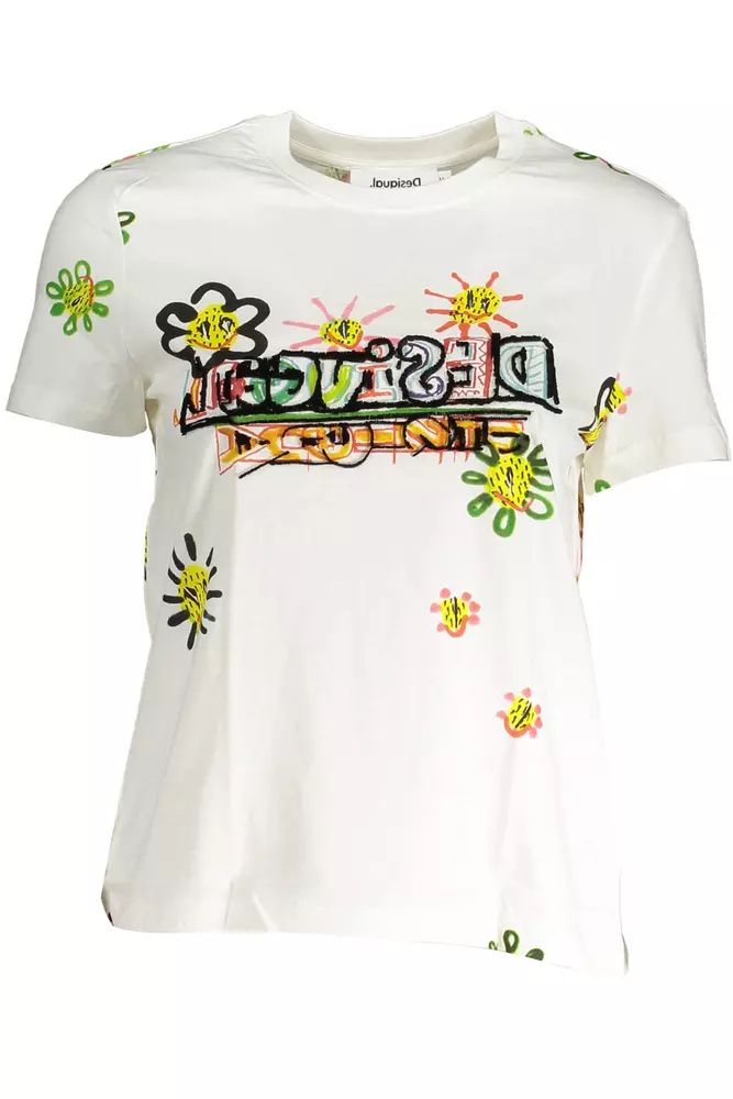 Desigual – Schickes bedrucktes Rundhals-T-Shirt mit kontrastierenden Details