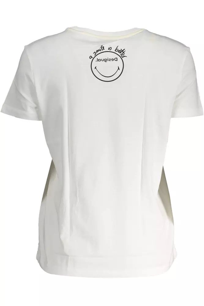 Desigual Schickes, bedrucktes Baumwoll-T-Shirt mit Logo, weiß