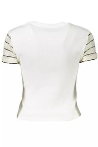Desigual – Schickes, bedrucktes T-Shirt in Weiß mit Kontrastdetails