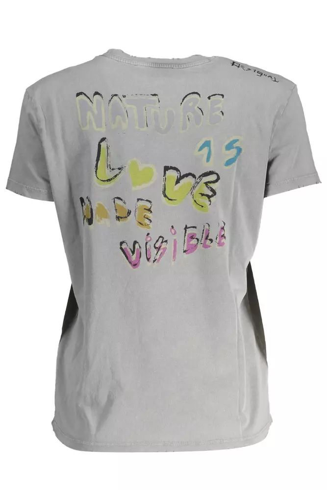 Desigual – Schickes, bedrucktes Baumwoll-T-Shirt in Grau mit Logo