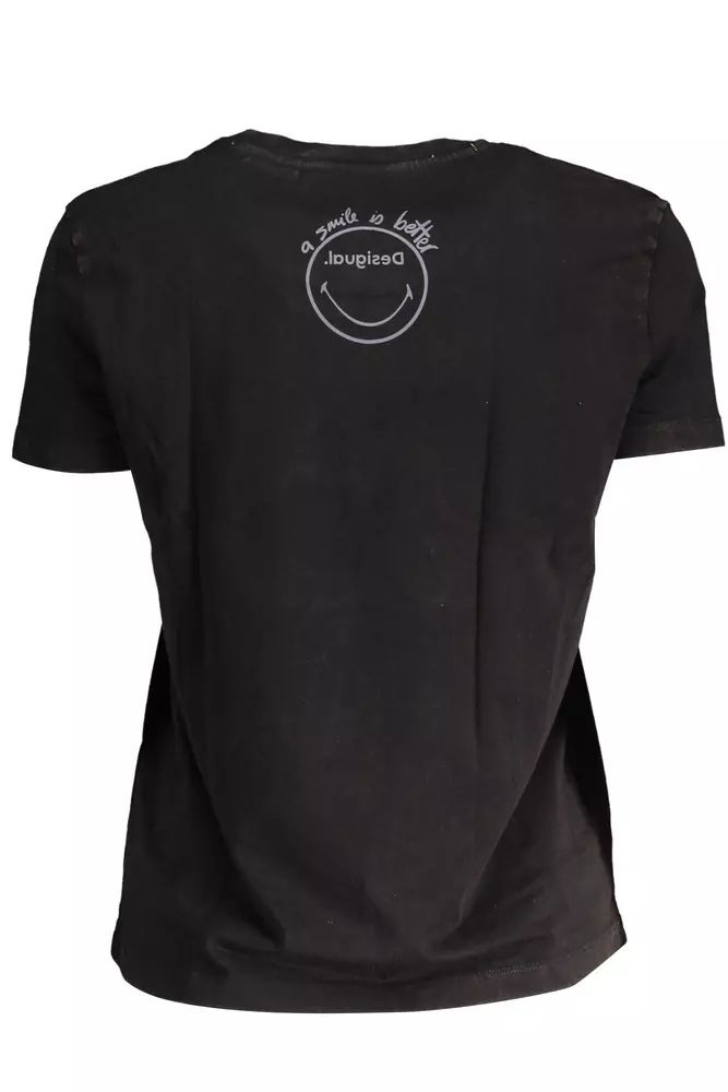 Desigual – Schickes, bedrucktes T-Shirt aus schwarzer Baumwolle mit Logo