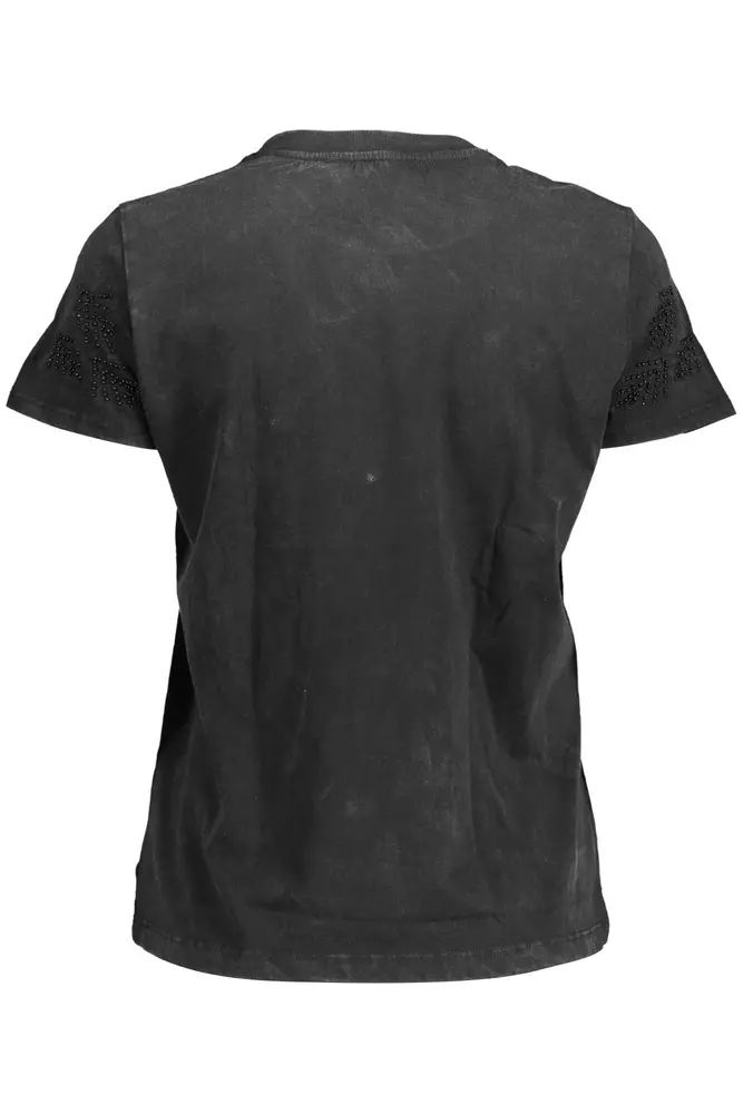 Desigual – Schickes schwarzes bedrucktes T-Shirt mit einzigartigen Verzierungen