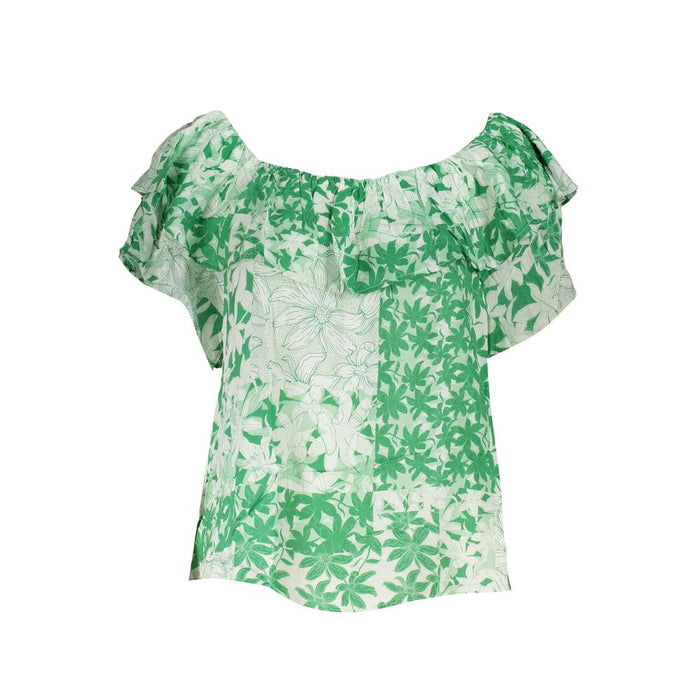 Desigual – Grünes, gemustertes T-Shirt im Boho-Chic-Stil mit Logo