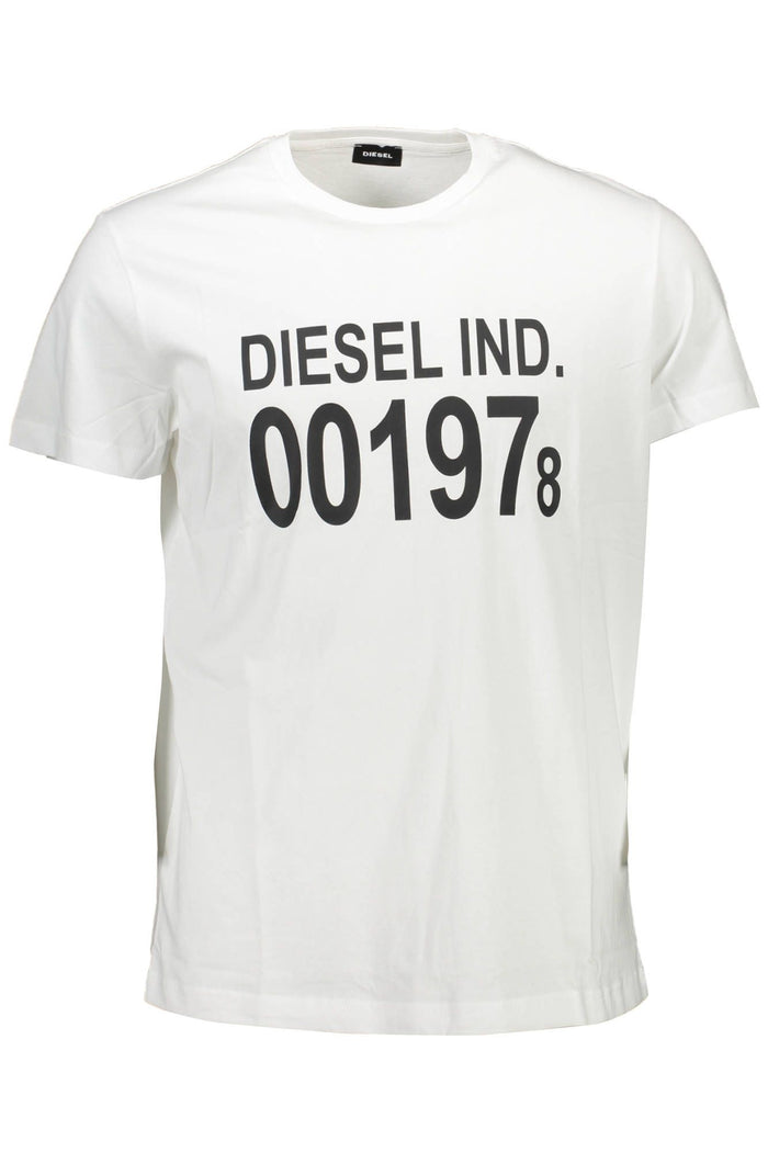 Diesel White Cotton Crew Neck Tee with Print Logo