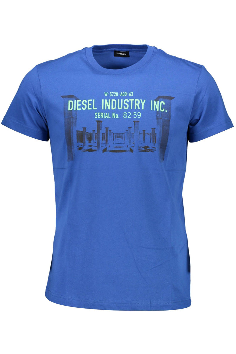 Diesel Blue Cotton Crew Neck Tee with Graphic Logo