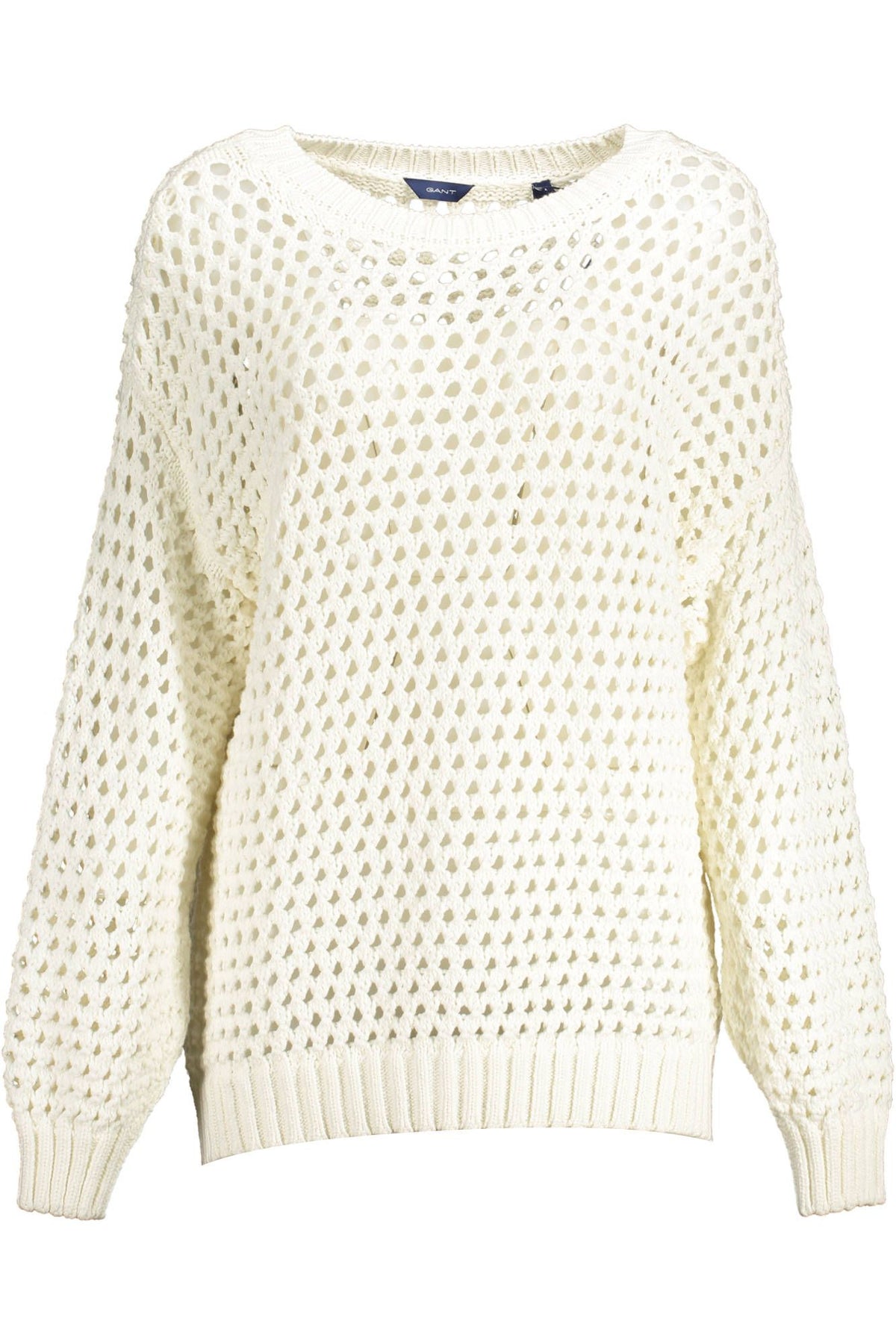 Gant – Eleganter, perforierter Pullover mit Rundhalsausschnitt, weiß