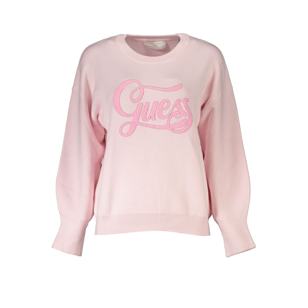 Guess Jeans – Schicker, langärmliger Pullover mit Stickerei in Rosa