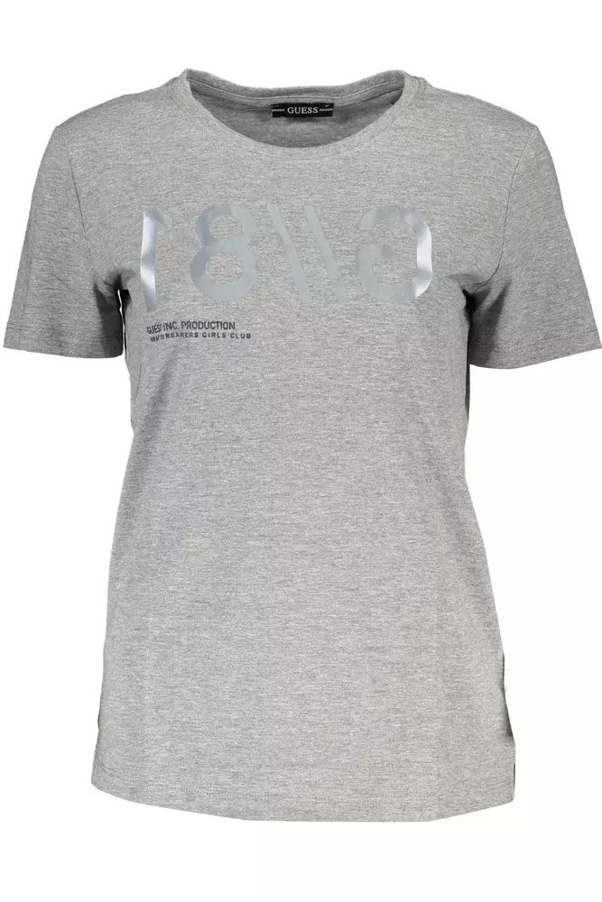 Guess Jeans – Schickes, graues Logo-T-Shirt mit weitem Ausschnitt
