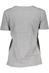 Guess Jeans – Schickes, graues Logo-T-Shirt mit weitem Ausschnitt
