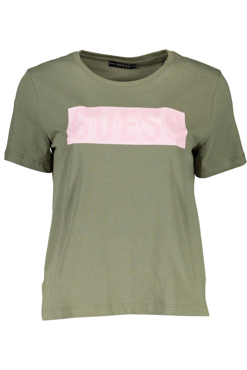 Guess Jeans Chic Green Logo Tee with Short Sleeves