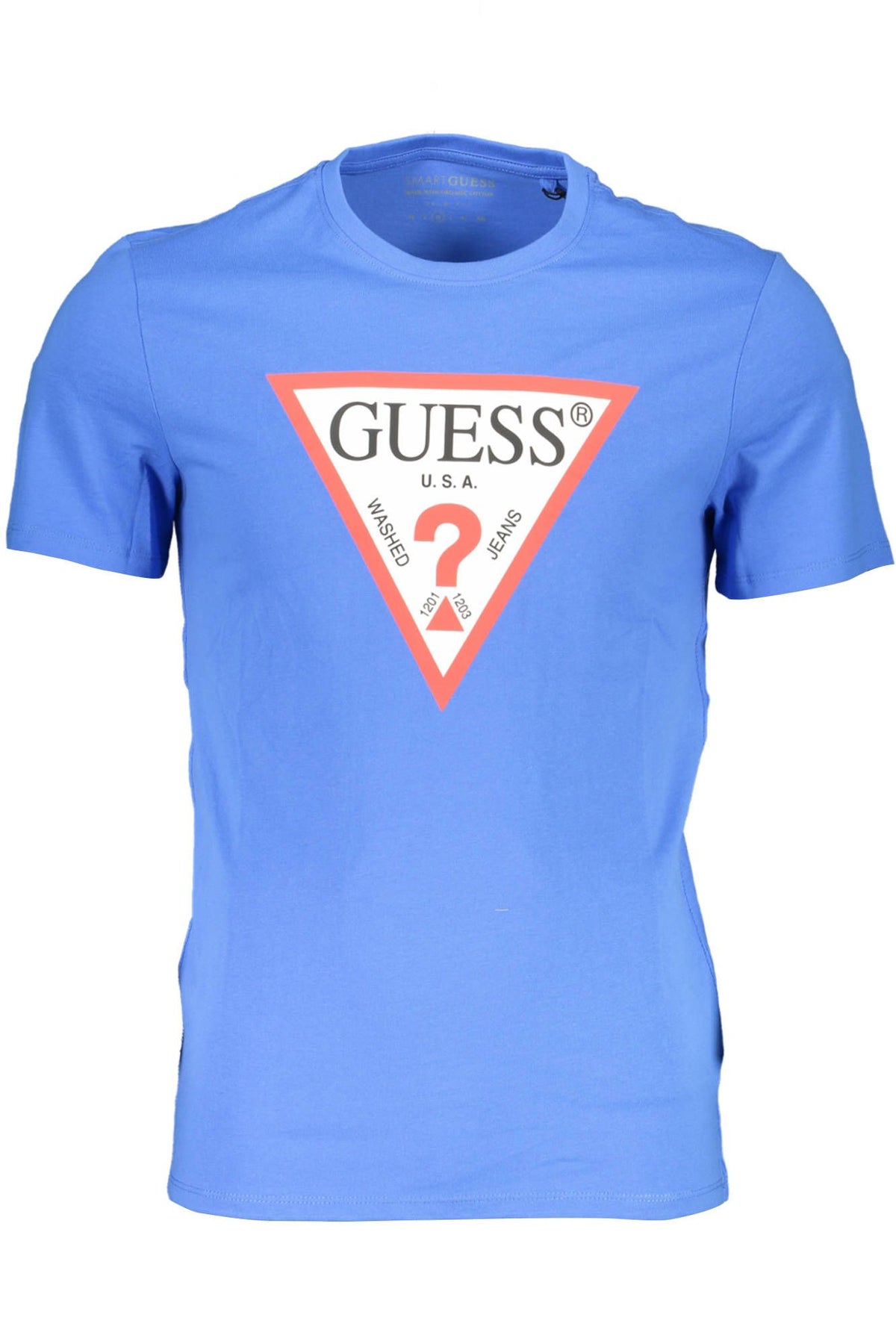 Guess Jeans Slim Fit Blue Cotton Tee with Logo Print