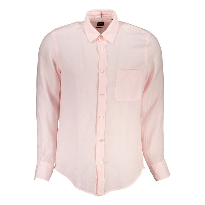 Hugo Boss – Elegantes, rosa Langarmhemd aus Leinen