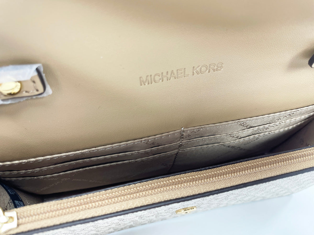 Michael Kors Jet Set Travel Pale Gold Small Flap Clutch Crossbody Bag
