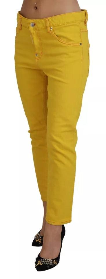 Dsquared² Yellow Cotton Low Waist Crop Denim Cool Girl Jeans