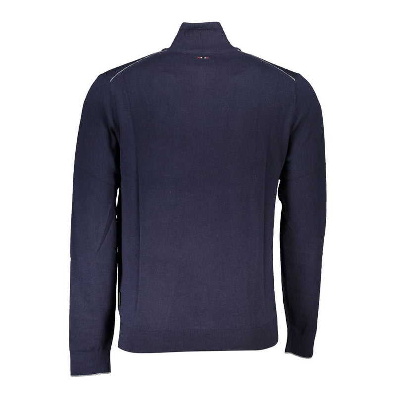 Napapijri – Eleganter, bestickter blauer Pullover mit halbem Reißverschluss
