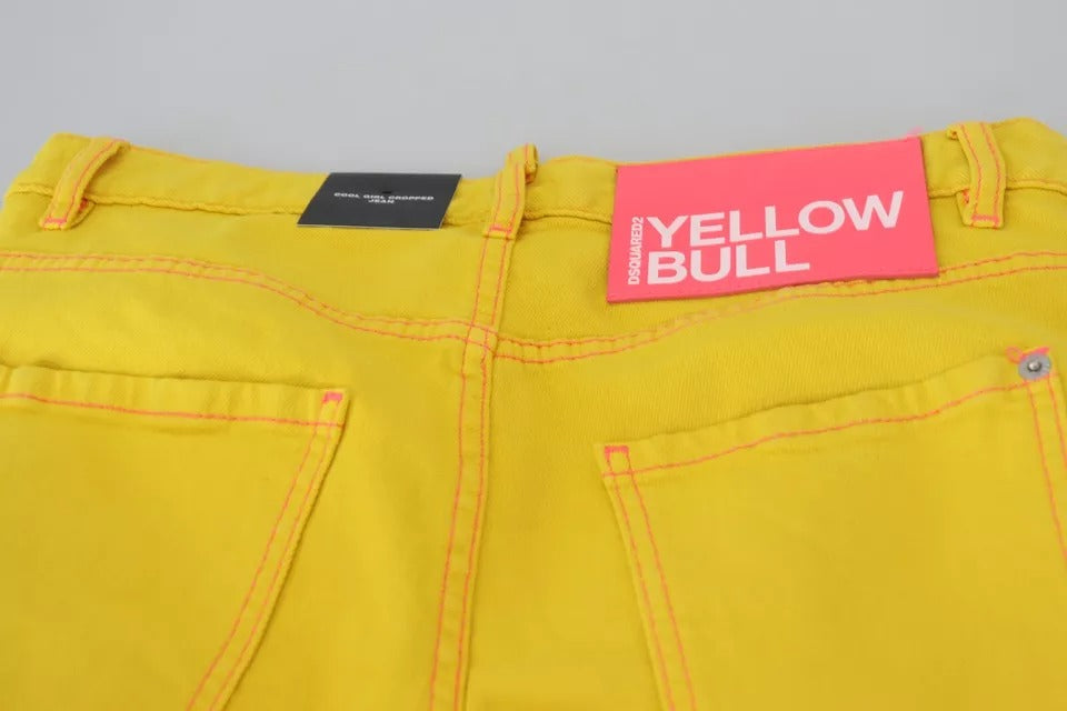 Dsquared² Yellow Cotton Low Waist Crop Denim Cool Girl Jeans
