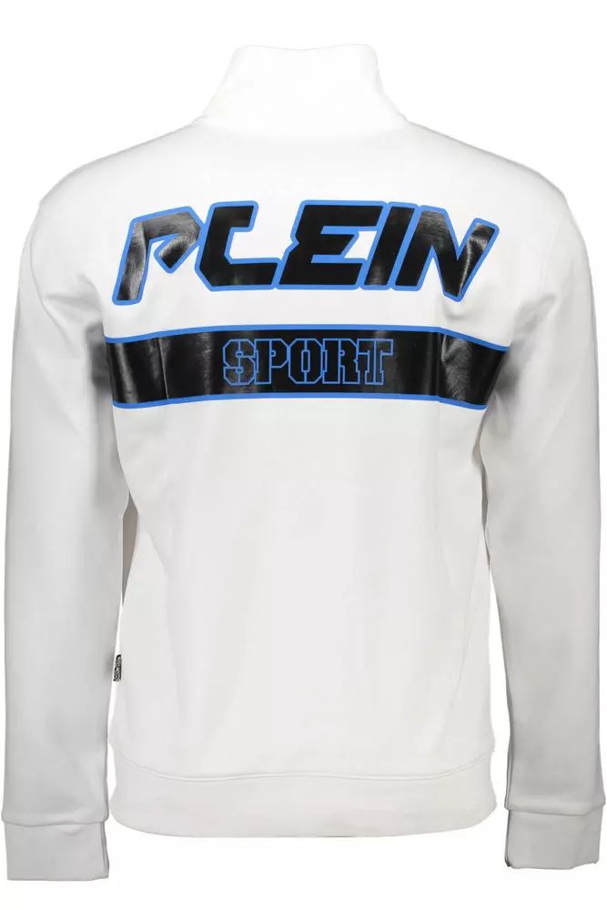 Plein Sport – Schickes weißes Sweatshirt mit Reißverschluss und kontrastierenden Akzenten