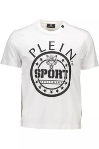 Plein Sport – Schickes weißes T-Shirt aus Baumwolle mit Rundhalsausschnitt und kontrastierenden Details
