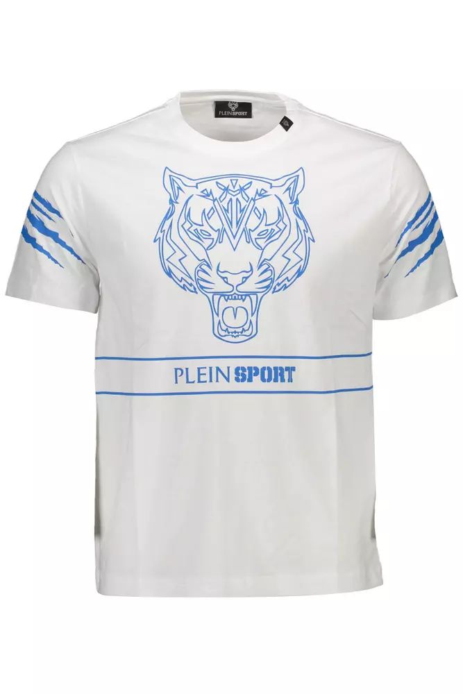 Plein Sport – Schickes weißes Baumwoll-T-Shirt mit kräftigen Kontrasten